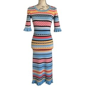 Betsey Johnson Vibing Striped Midi Bodycon knit sweater Dress S